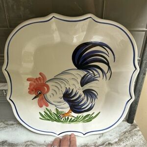 Zanolli Rooster Hand Painted Platter 13x13 In Farmhouse Majolica  Italy. Ceramic